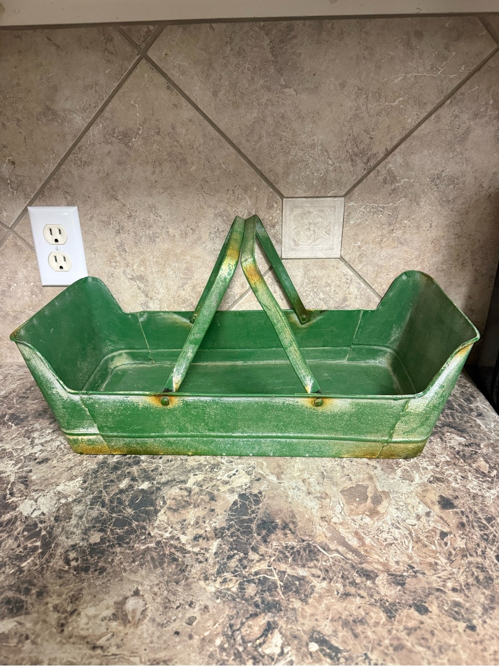 Green Metal Trough Organizer with Fold-Down Handles - Picture 2 of 4